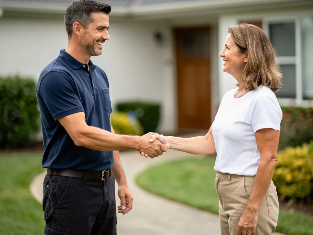Professional showing completed work to a satisfied customer